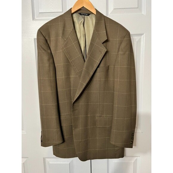 Vintage Burberry's 80s‎ Brown Windowpane Men's Blazer - 44L By Measurement - Picture 1 of 16